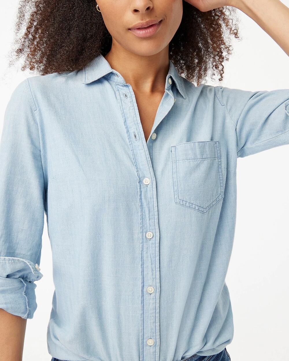 J. Crew Chambray Shirt in Signature Fit Women XXS Blue Long Sleeve Pocket J4720